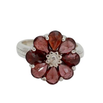 Alternate image for Garnet Flower Ring Artisan Crafted with Sterling Silver Joyous Blossom