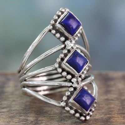 Primary image for Artisan Crafted Lapis Lazuli and Silver Ring from India Deep Blue Diamonds
