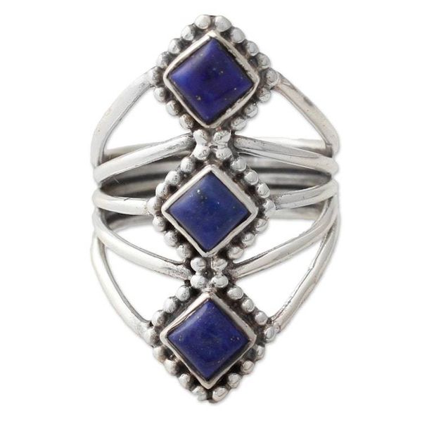 Alternate image for Artisan Crafted Lapis Lazuli and Silver Ring from India Deep Blue Diamonds