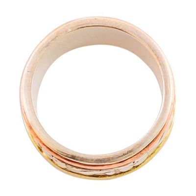 Alternate image for Sterling Silver Copper and Brass Indian Floral Spinner Ring Floral Sheen