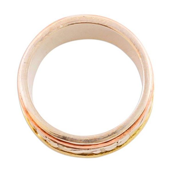 Alternate image for Sterling Silver Copper and Brass Indian Floral Spinner Ring Floral Sheen