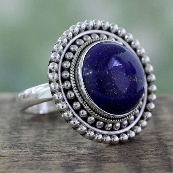 Alternate image for Artisan Crafted Lapis Lazuli and Sterling Silver Ring Royal Sunset
