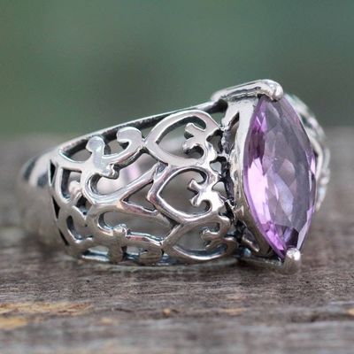 Alternate image for Marquise Amethyst Single Stone Silver Ring from India Love Sonnet