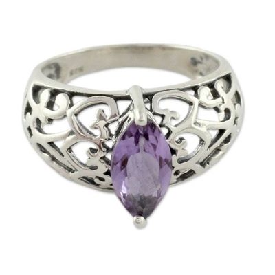 Alternate image for Marquise Amethyst Single Stone Silver Ring from India Love Sonnet