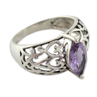 Alternate image for Marquise Amethyst Single Stone Silver Ring from India Love Sonnet