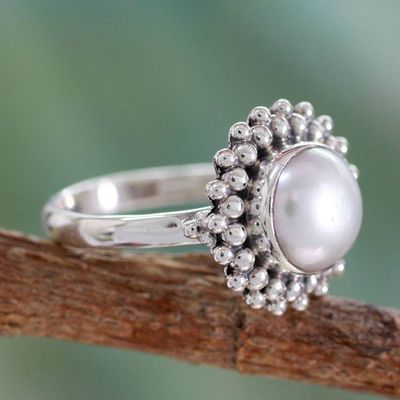 Primary image for Artisan Crafted Sterling Silver Pearl Ring Kolkata Halo