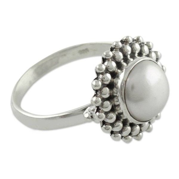 Alternate image for Artisan Crafted Sterling Silver Pearl Ring Kolkata Halo