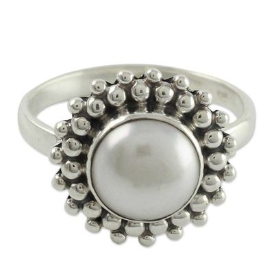 Alternate image for Artisan Crafted Sterling Silver Pearl Ring Kolkata Halo