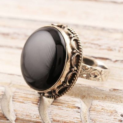 Alternate image for Black Onyx Sterling Silver Cocktail Ring from India Black Mirror