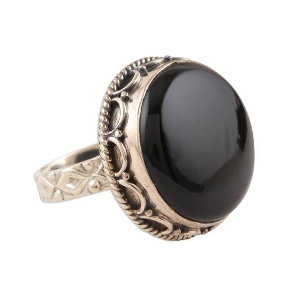 Alternate image for Black Onyx Sterling Silver Cocktail Ring from India Black Mirror