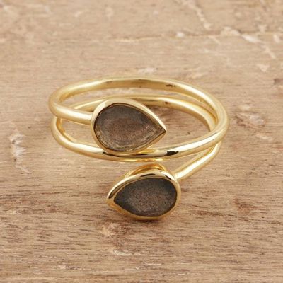 Alternate image for Gold Plated Labradorite Wrap Ring from India Golden Aurora