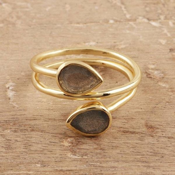 Alternate image for Gold Plated Labradorite Wrap Ring from India Golden Aurora