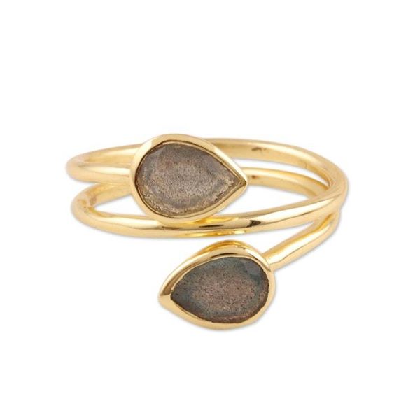 Alternate image for Gold Plated Labradorite Wrap Ring from India Golden Aurora