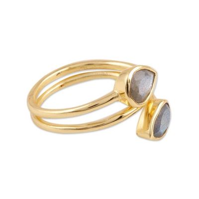 Alternate image for Gold Plated Labradorite Wrap Ring from India Golden Aurora