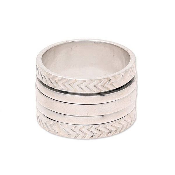 Alternate image for Sterling Silver Spinner Ring from India Gleaming Zigzag