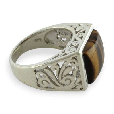 Alternate image for Hand Crafted Sterling Silver and Tiger Eye Mens Ring Warmth