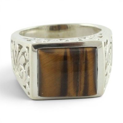Alternate image for Hand Crafted Sterling Silver and Tiger Eye Mens Ring Warmth