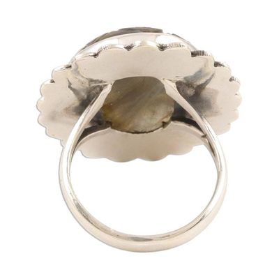 Alternate image for Flower Motif Hand Carved Labradorite Ring Aurora Garden
