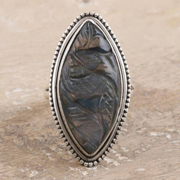 Alternate image for Sterling Silver Labradorite Cocktail Ring Leafy Splendor