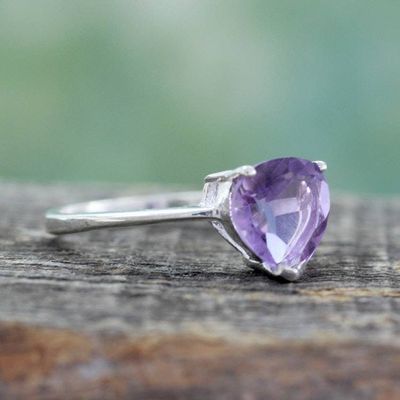 Alternate image for Genuine 1.5 Carat Amethyst Solitaire Ring from India Lovely Lilac