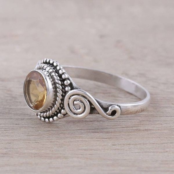 Alternate image for Spiral Motif Citrine Cocktail Ring from India Assam Allure