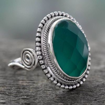 Alternate image for Sterling Silver Cocktail Ring with Green Onyx Green Magnificence