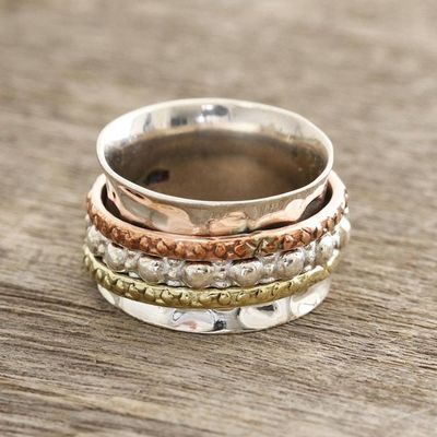Alternate image for Textured Sterling Silver Spinner Ring from India Mesmerizing Triple