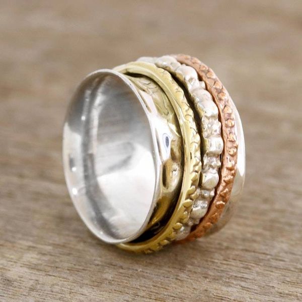 Alternate image for Textured Sterling Silver Spinner Ring from India Mesmerizing Triple