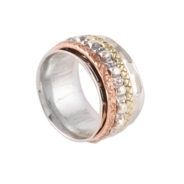 Alternate image for Textured Sterling Silver Spinner Ring from India Mesmerizing Triple