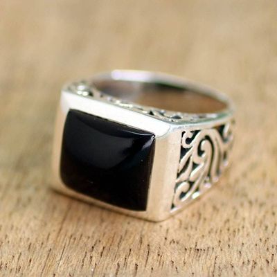 Alternate image for Sterling Silver Black Onyx Ring with Nature Motif Disguise