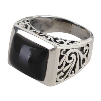 Alternate image for Sterling Silver Black Onyx Ring with Nature Motif Disguise
