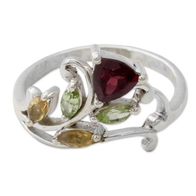Alternate image for Multigemstone Flower Ring Crafted with Sterling Silver Rosebud Glory
