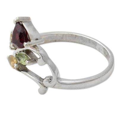Alternate image for Multigemstone Flower Ring Crafted with Sterling Silver Rosebud Glory