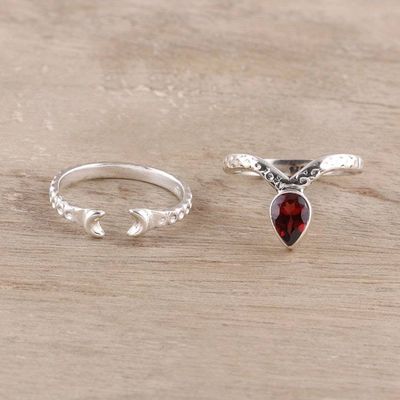 Alternate image for Garnet and Sterling Silver Rings from India Pair Delightful Glimmer
