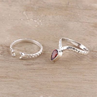 Alternate image for Garnet and Sterling Silver Rings from India Pair Delightful Glimmer
