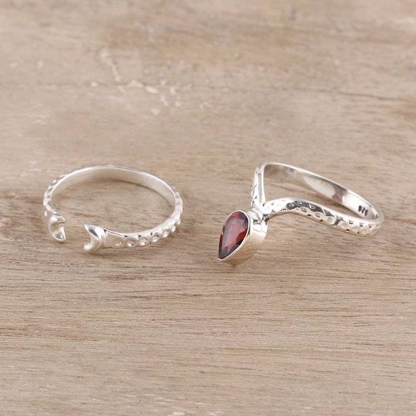 Alternate image for Garnet and Sterling Silver Rings from India Pair Delightful Glimmer