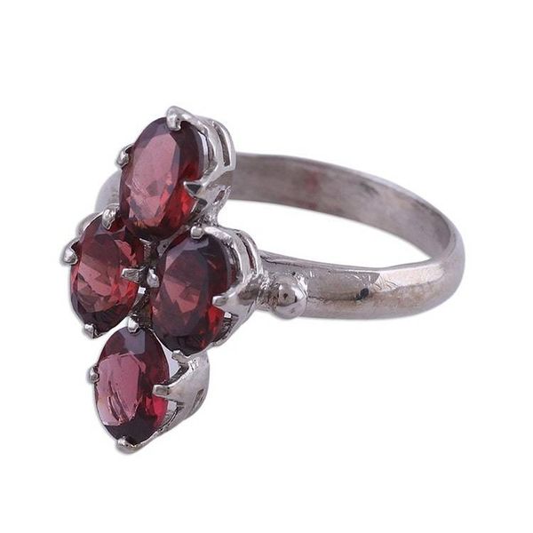 Alternate image for Faceted Garnet and Silver Cocktail Ring from India Red Sparkle