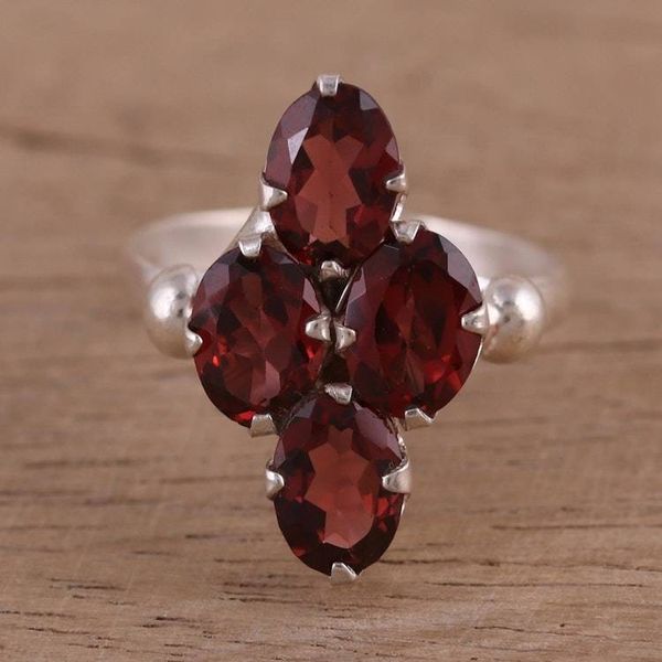 Alternate image for Faceted Garnet and Silver Cocktail Ring from India Red Sparkle