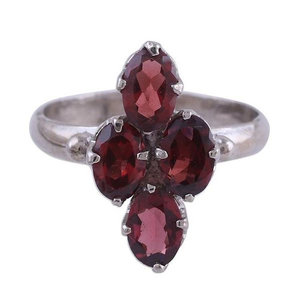 Alternate image for Faceted Garnet and Silver Cocktail Ring from India Red Sparkle