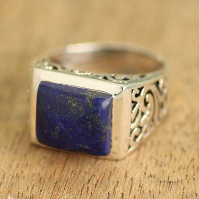 Alternate image for Sterling Silver Lapis Lazuli Ring with Nature Motif Gracious Blue