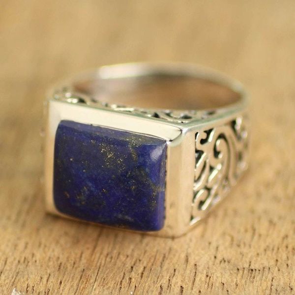 Alternate image for Sterling Silver Lapis Lazuli Ring with Nature Motif Gracious Blue