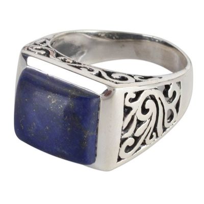Alternate image for Sterling Silver Lapis Lazuli Ring with Nature Motif Gracious Blue