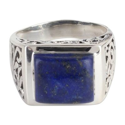 Alternate image for Sterling Silver Lapis Lazuli Ring with Nature Motif Gracious Blue