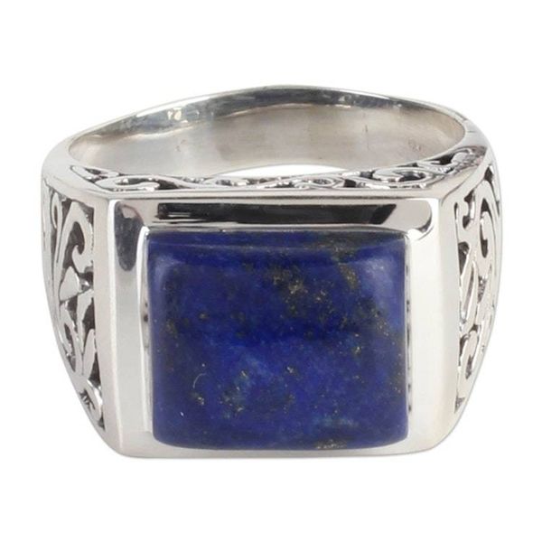 Alternate image for Sterling Silver Lapis Lazuli Ring with Nature Motif Gracious Blue
