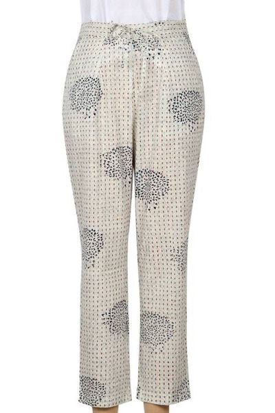 Alternate image for Hand Block Printed Ivory Cotton Pants Mumbai Muse