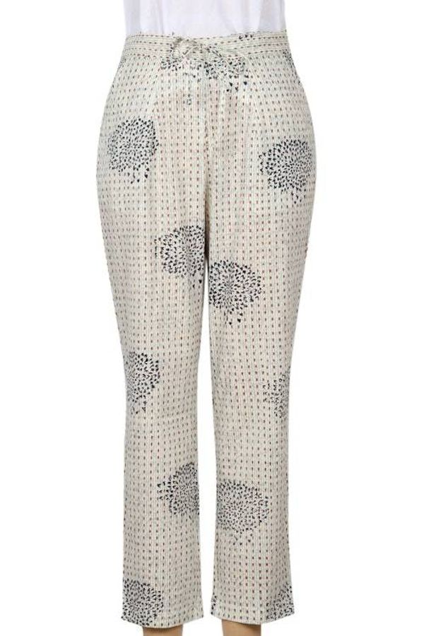 Alternate image for Hand Block Printed Ivory Cotton Pants Mumbai Muse