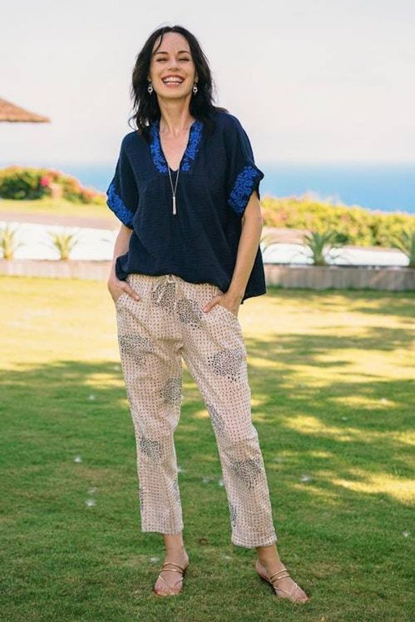 Alternate image for Hand Block Printed Ivory Cotton Pants Mumbai Muse