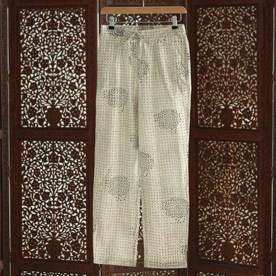 Alternate image for Hand Block Printed Ivory Cotton Pants Mumbai Muse