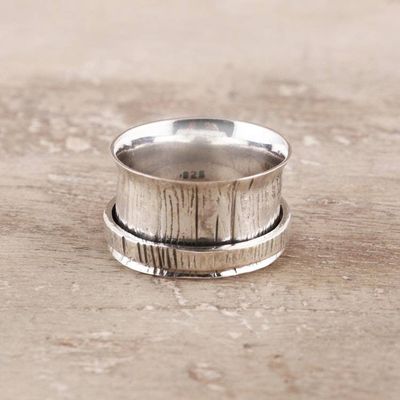 Alternate image for Tree Bark Pattern Sterling Silver Spinner Ring from India Rotating Trunk