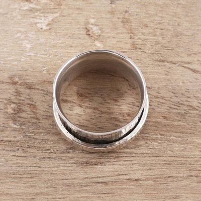 Alternate image for Tree Bark Pattern Sterling Silver Spinner Ring from India Rotating Trunk
